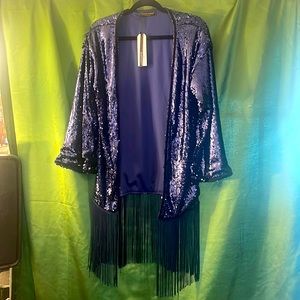 Blue sequin fringe jacket